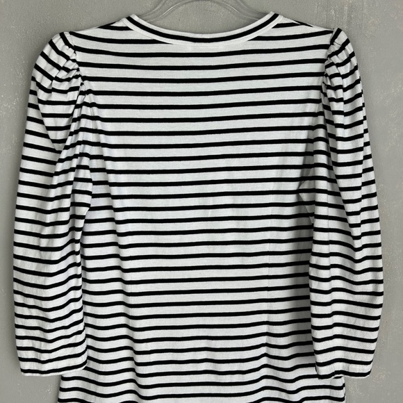 A.L.C size L Kidman mini shirt dress black white stripe 3/4 puff sleeve cotton - Picture 8 of 12